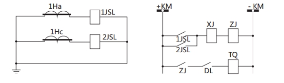 JSL-21繼電器構(gòu)成的二相式定時(shí)限保護(hù)的原理圖