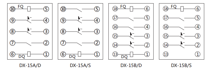 DX-15A信號(hào)繼電器內(nèi)部接線及外引接線圖