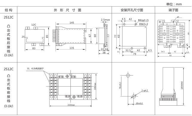 RXMVB2大容量雙位置繼電器外形及安裝尺寸圖片