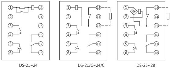 DS-28時(shí)間繼電器內(nèi)部接線及外引接線圖(正視圖)