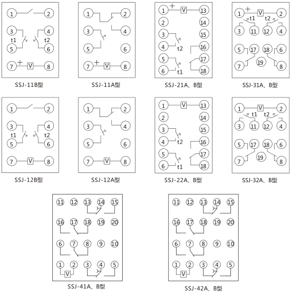 SSJ-41A靜態(tài)時間繼電器內(nèi)部接線及外引接線圖(正視圖)圖片