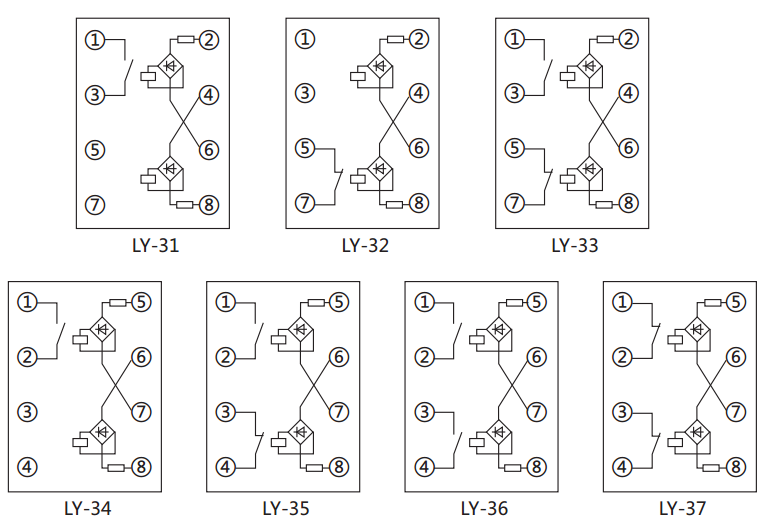 LY-31電壓繼電器內(nèi)部接線及外引接線圖