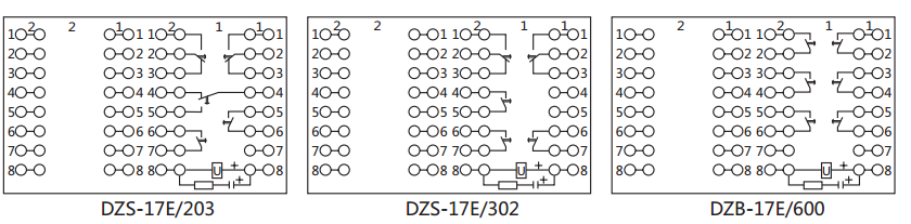 DZB-17E/600延時(shí)中間繼電器內(nèi)部接線及外引接線圖（背視）