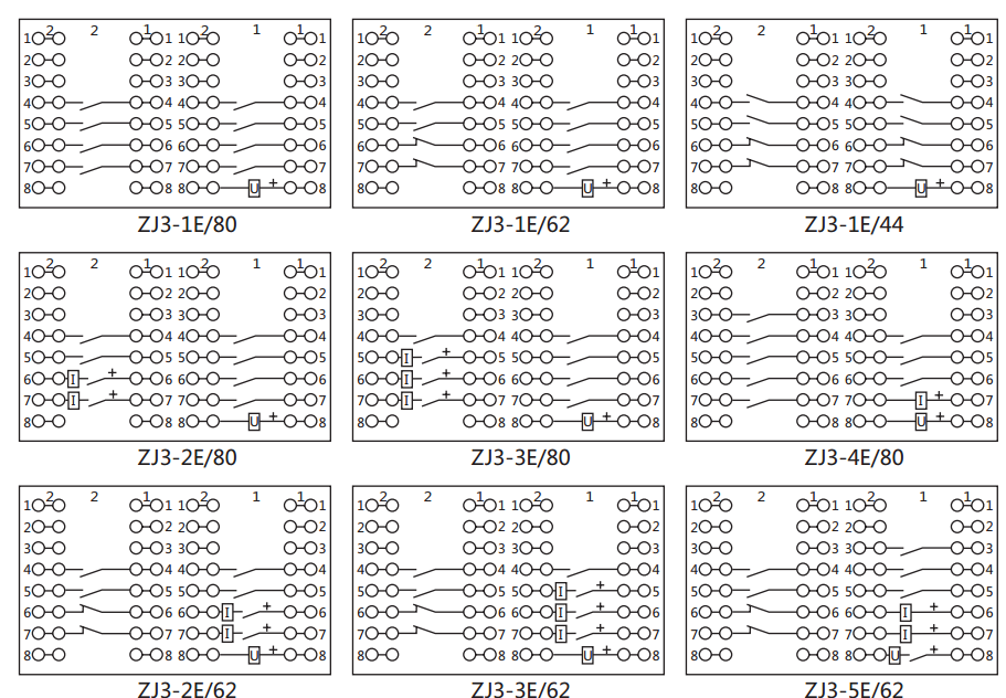 ZJ3-4E/80快速中間繼電器內(nèi)部接線圖及外引接線圖