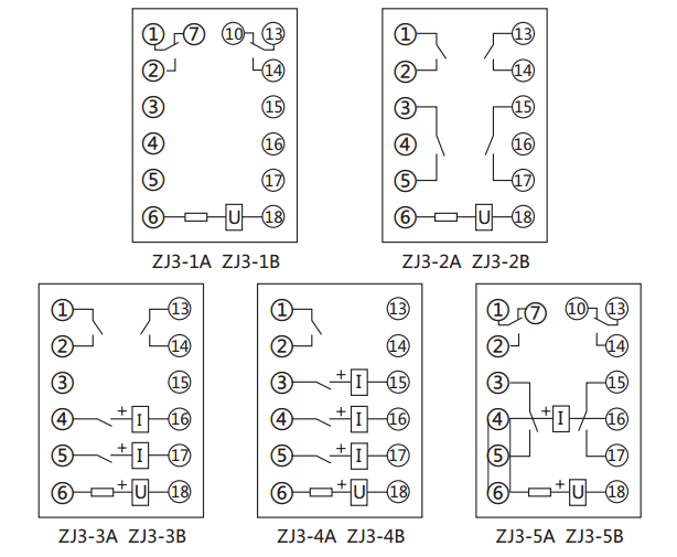 ZJ3-3A快速中間繼電器內(nèi)部接線圖及外引接線圖(正視圖)