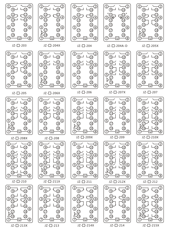 JZY（J)-209X靜態(tài)中間繼電器內(nèi)部接線圖及外引接線圖