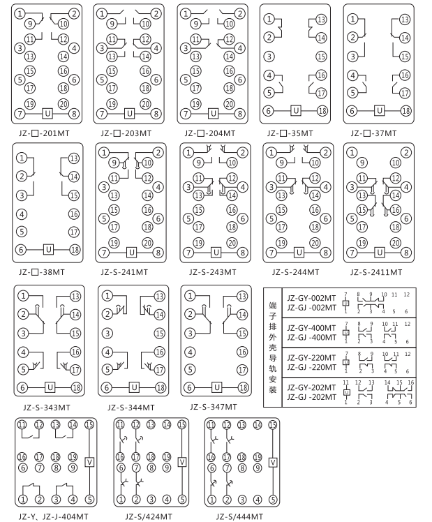 JZ-S-347MT跳位、合位、電源監(jiān)視中間繼電器內(nèi)部接線圖
