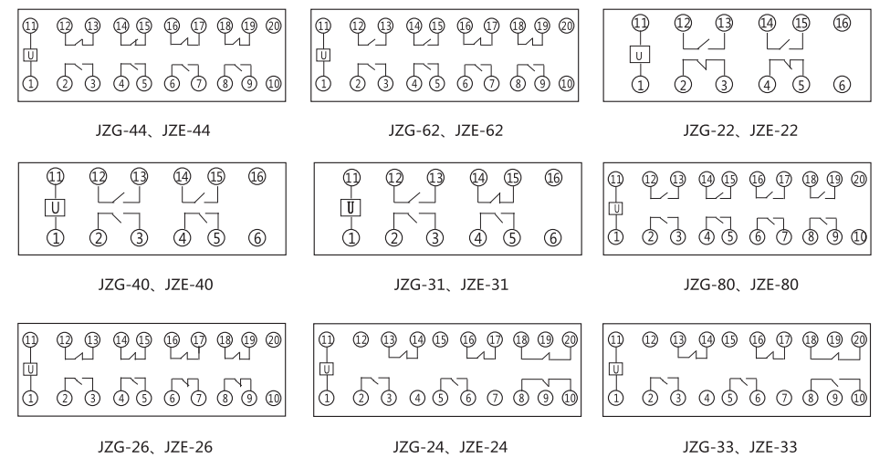 JZG-22卡軌式靜態(tài)中間繼電器內部端子外引接線圖