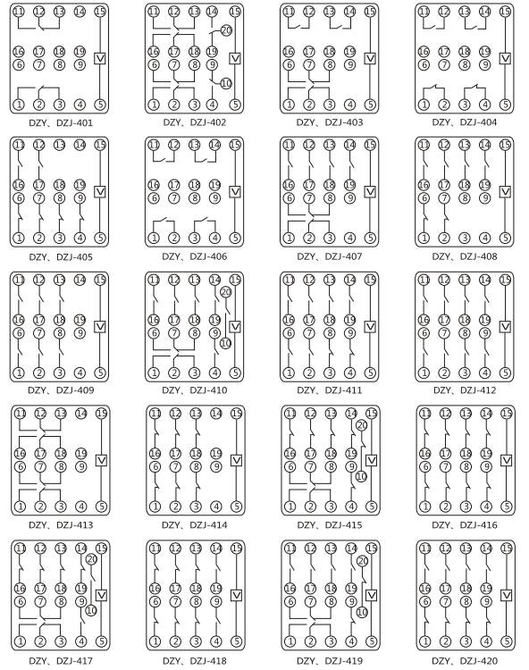 DZY（J)-411導軌式中間繼電器內部端子外引接線圖(正視)