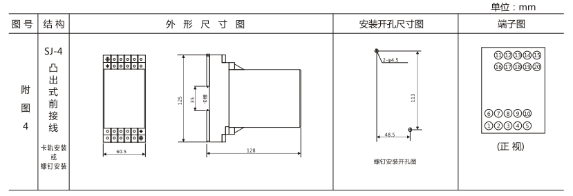 DZY（J)-411導軌式中間繼電器外形結構及開孔尺寸圖