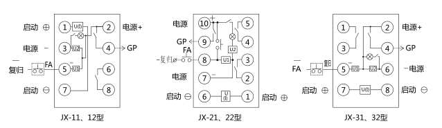 JX-22靜態(tài)信號(hào)繼電器內(nèi)部接線及外部引線圖