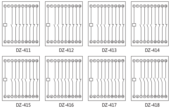 DZ-418中間繼電器內(nèi)部接線圖以及外引接線圖